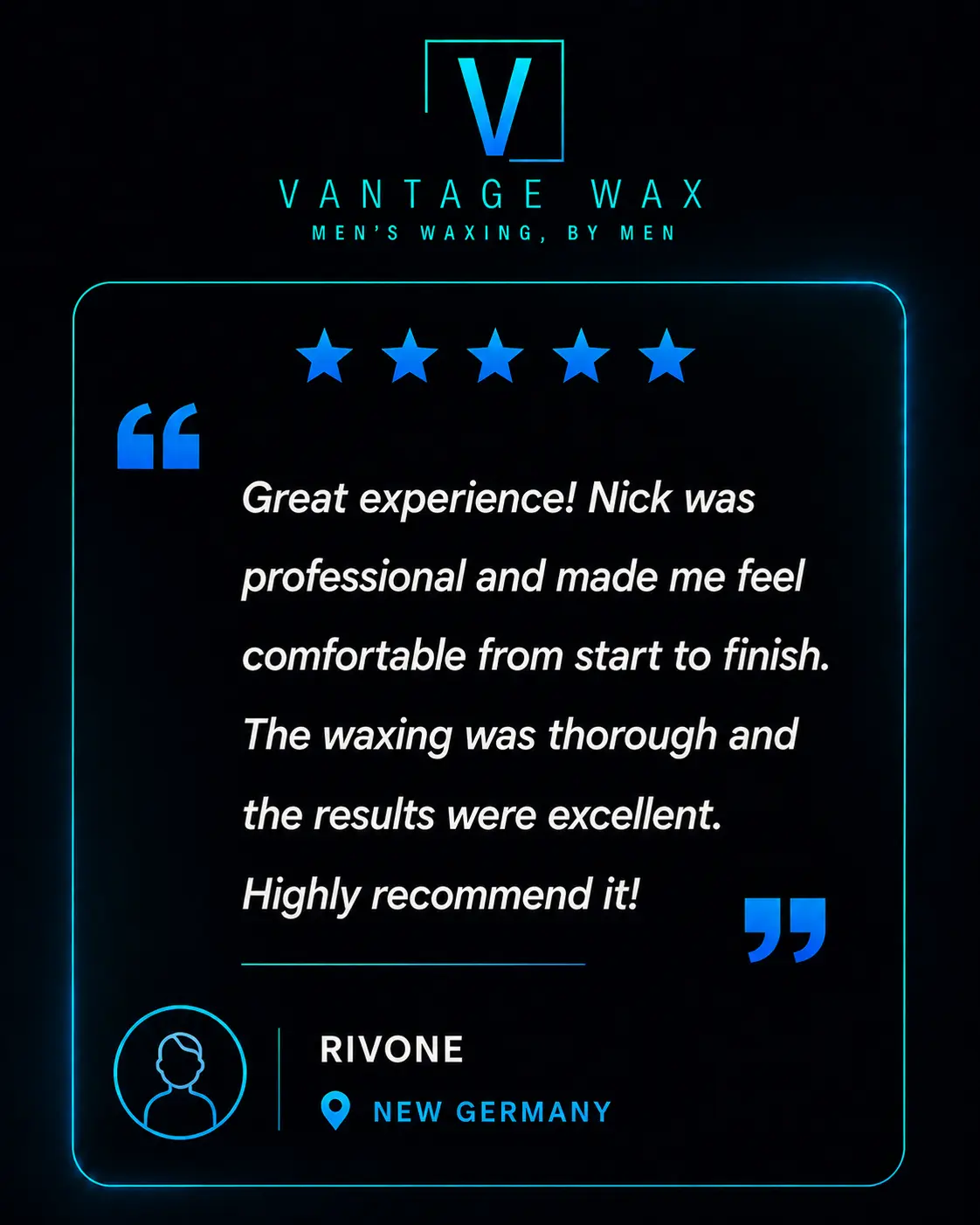 Five-star client testimonial from Rivone in New Germany