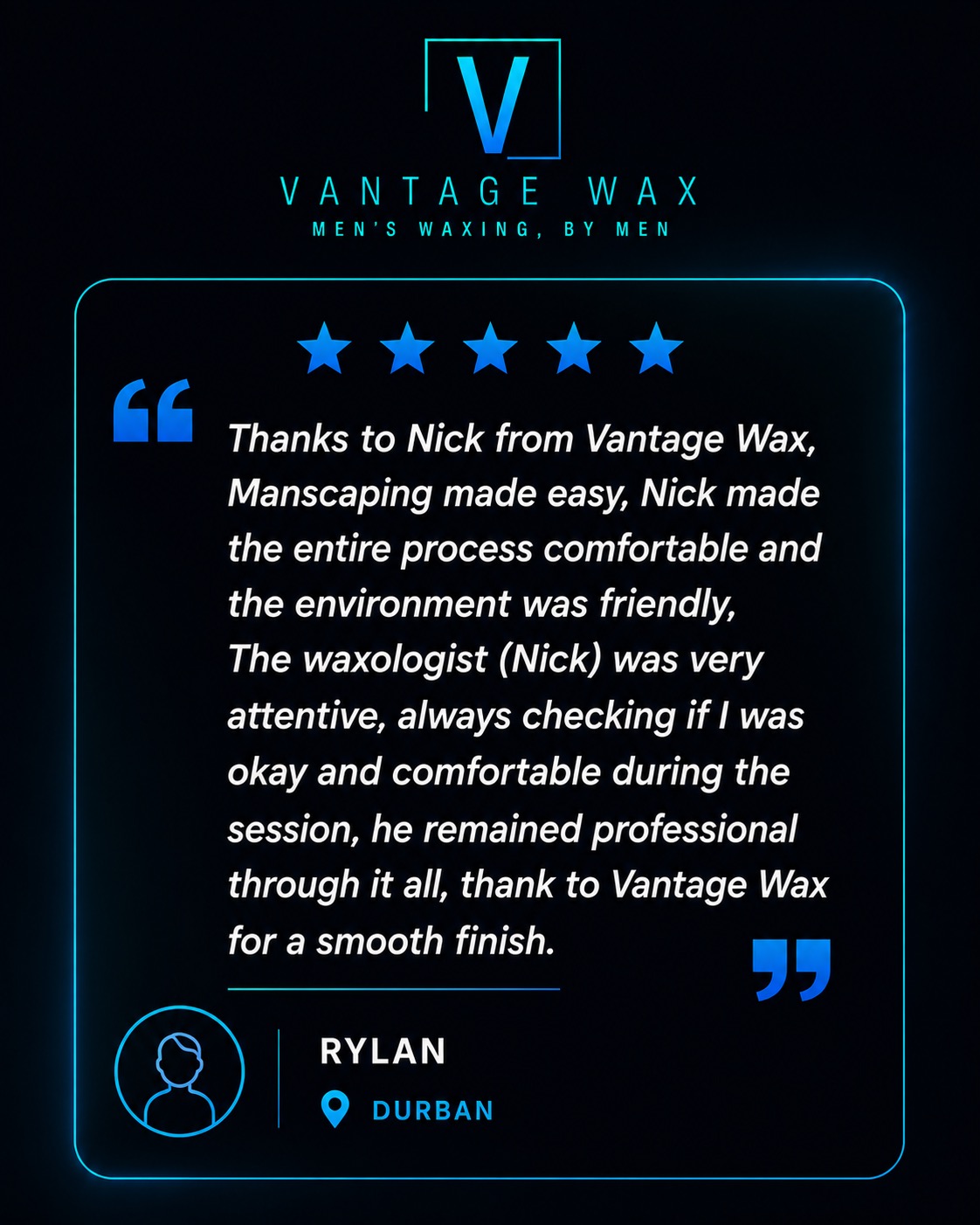 Five-star client testimonial from Rylan in Durban